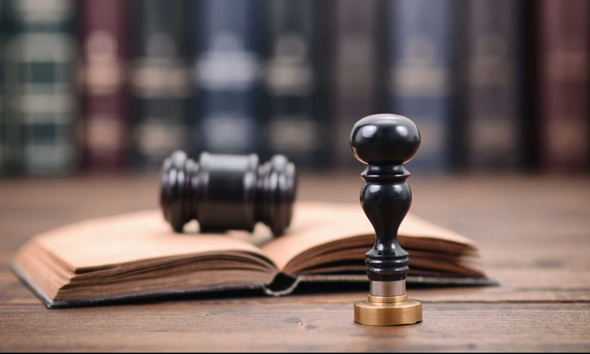 Notary register with a hand stamp